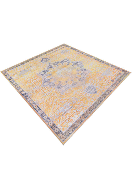 Washable Tuscan Yellow 7' 3 x 7' 3 Renaissance Square Area Rug Easy to Clean Stain Resistant & Durable Colorful Distressed Vintage Carpet for Sale at Rug Engine