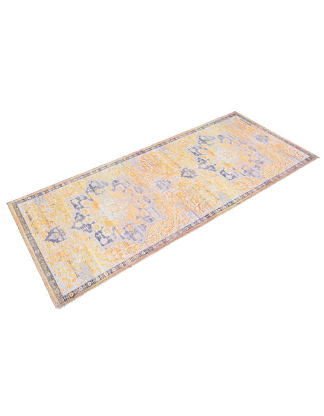 Washable Tuscan Yellow 2' x 6' 1 Renaissance Runner Area Rug Easy to Clean Stain Resistant & Durable Colorful Distressed Vintage Carpet for Sale at Rug Engine