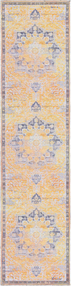Washable Tuscan Yellow 2' x 8' Renaissance Runner Area Rug Easy to Clean Stain Resistant & Durable Colorful Distressed Vintage Carpet for Sale at Rug Engine