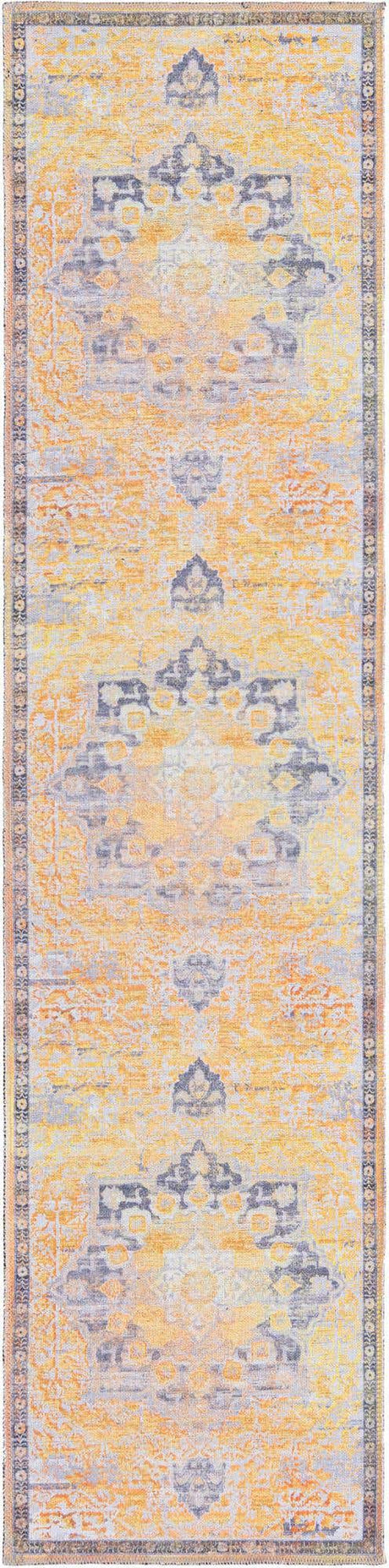 Washable Tuscan Yellow 2' x 8' Renaissance Runner Area Rug Easy to Clean Stain Resistant & Durable Colorful Distressed Vintage Carpet for Sale at Rug Engine