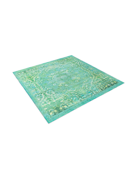 Washable Spring Green 7' 10 x 7' 10 Renaissance Square Area Rug Easy to Clean Stain Resistant & Durable Colorful Distressed Vintage Carpet for Sale at Rug Engine