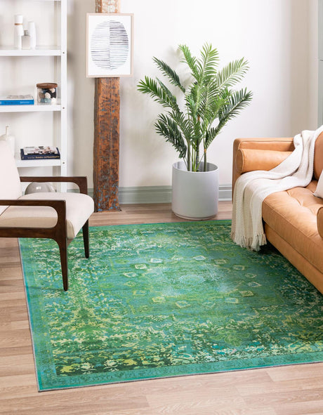 Spring Green 5' 3 x 5' 3 Renaissance Washable Square Rug