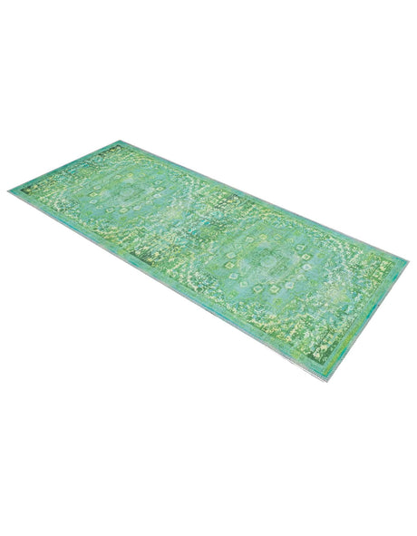 Washable Spring Green 2' x 6' 1 Renaissance Runner Area Rug Easy to Clean Stain Resistant & Durable Colorful Distressed Vintage Carpet for Sale at Rug Engine