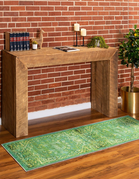 Washable Spring Green 2' x 6' 1 Renaissance Runner Area Rug Easy to Clean Stain Resistant & Durable Colorful Distressed Vintage Carpet for Sale at Rug Engine