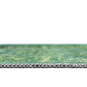 Washable Spring Green 2' x 8' Renaissance Runner Area Rug Easy to Clean Stain Resistant & Durable Colorful Distressed Vintage Carpet for Sale at Rug Engine