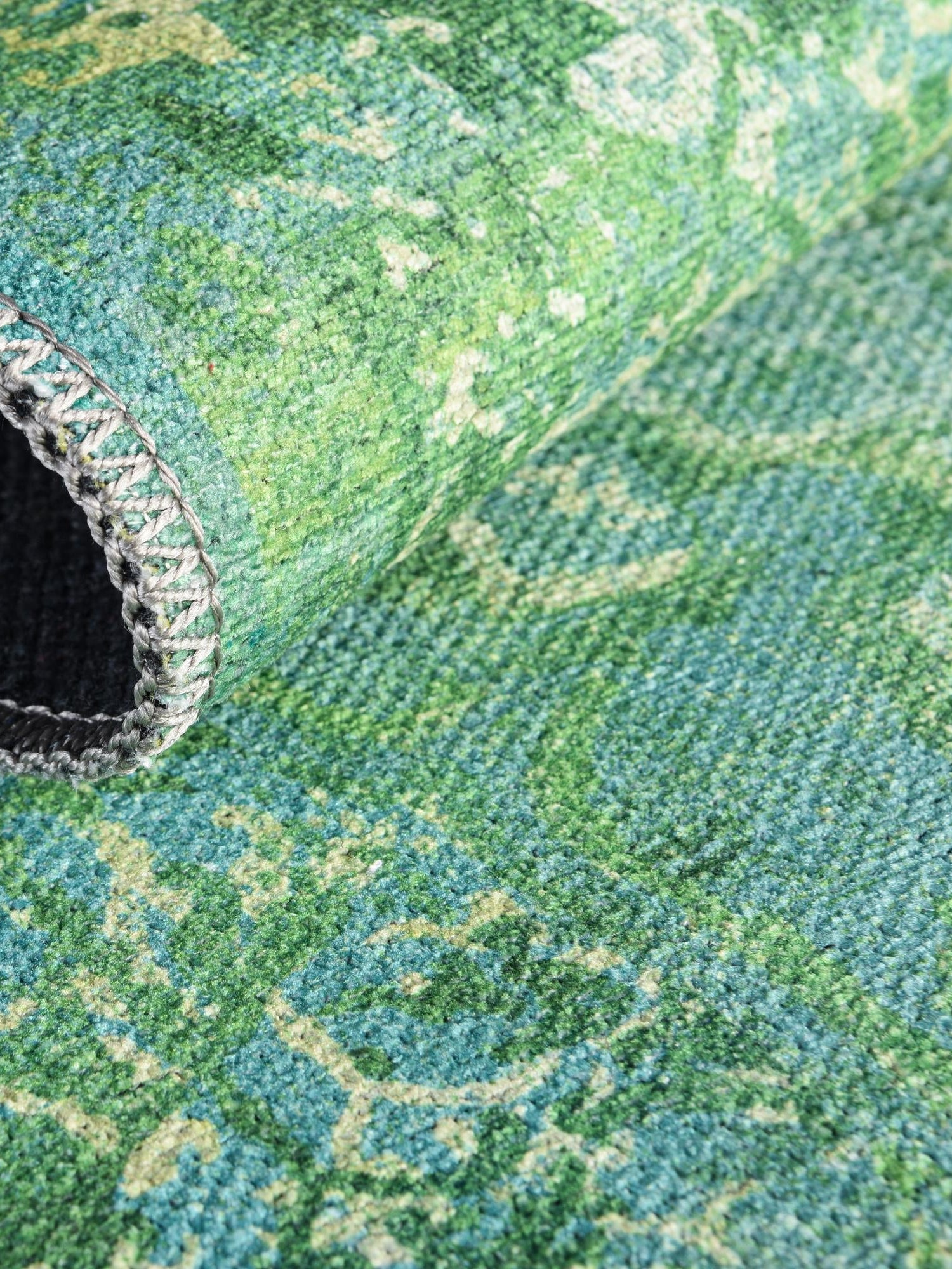 Washable Spring Green 2' x 13' 1 Renaissance Runner Area Rug Easy to Clean Stain Resistant & Durable Colorful Distressed Vintage Carpet for Sale at Rug Engine