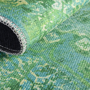 Washable Spring Green 2' x 8' Renaissance Runner Area Rug Easy to Clean Stain Resistant & Durable Colorful Distressed Vintage Carpet for Sale at Rug Engine