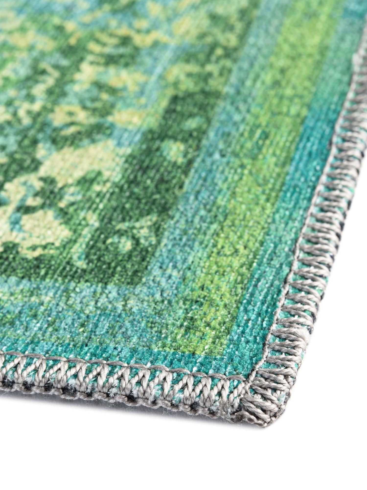 Washable Spring Green 2' x 13' 1 Renaissance Runner Area Rug Easy to Clean Stain Resistant & Durable Colorful Distressed Vintage Carpet for Sale at Rug Engine