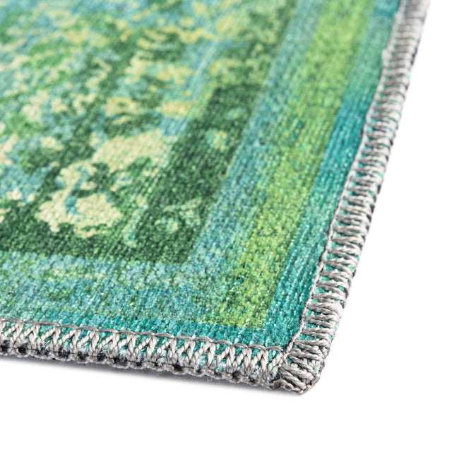 Washable Spring Green 2' x 8' Renaissance Runner Area Rug Easy to Clean Stain Resistant & Durable Colorful Distressed Vintage Carpet for Sale at Rug Engine