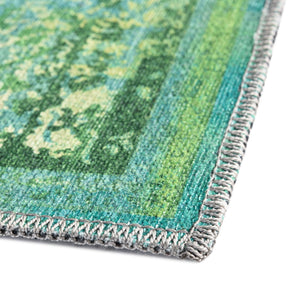 Washable Spring Green 2' x 10' Renaissance Runner Area Rug Easy to Clean Stain Resistant & Durable Colorful Distressed Vintage Carpet for Sale at Rug Engine
