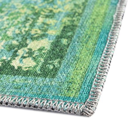 Washable Spring Green 2' x 10' Renaissance Runner Area Rug Easy to Clean Stain Resistant & Durable Colorful Distressed Vintage Carpet for Sale at Rug Engine