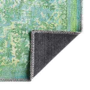 Washable Spring Green 2' x 8' Renaissance Runner Area Rug Easy to Clean Stain Resistant & Durable Colorful Distressed Vintage Carpet for Sale at Rug Engine