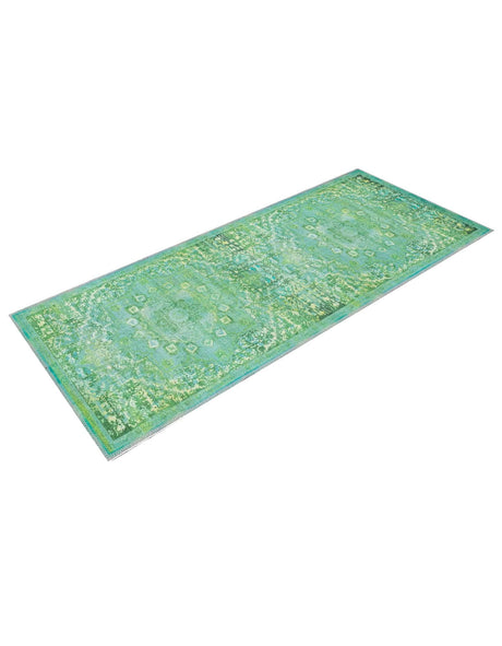 Washable Spring Green 2' x 6' 1 Renaissance Runner Area Rug Easy to Clean Stain Resistant & Durable Colorful Distressed Vintage Carpet for Sale at Rug Engine