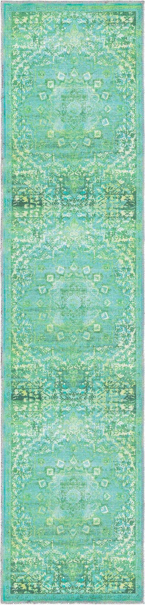 Washable Spring Green 2' x 8' Renaissance Runner Area Rug Easy to Clean Stain Resistant & Durable Colorful Distressed Vintage Carpet for Sale at Rug Engine