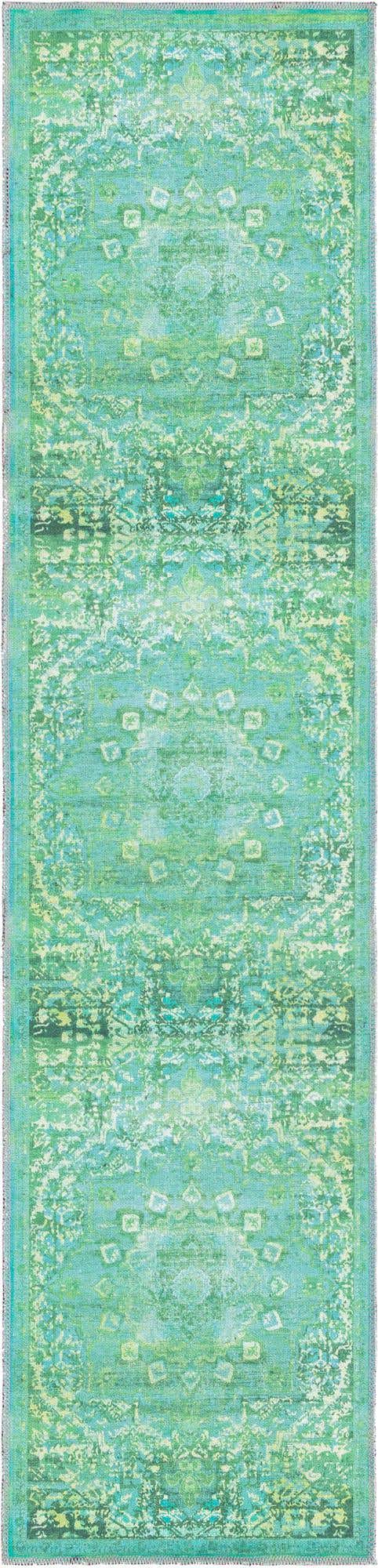 Washable Spring Green 2' x 8' Renaissance Runner Area Rug Easy to Clean Stain Resistant & Durable Colorful Distressed Vintage Carpet for Sale at Rug Engine