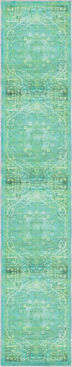 Washable Spring Green 2' x 10' Renaissance Runner Area Rug Easy to Clean Stain Resistant & Durable Colorful Distressed Vintage Carpet for Sale at Rug Engine