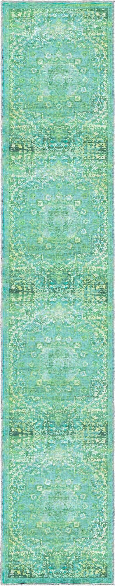 Washable Spring Green 2' x 10' Renaissance Runner Area Rug Easy to Clean Stain Resistant & Durable Colorful Distressed Vintage Carpet for Sale at Rug Engine