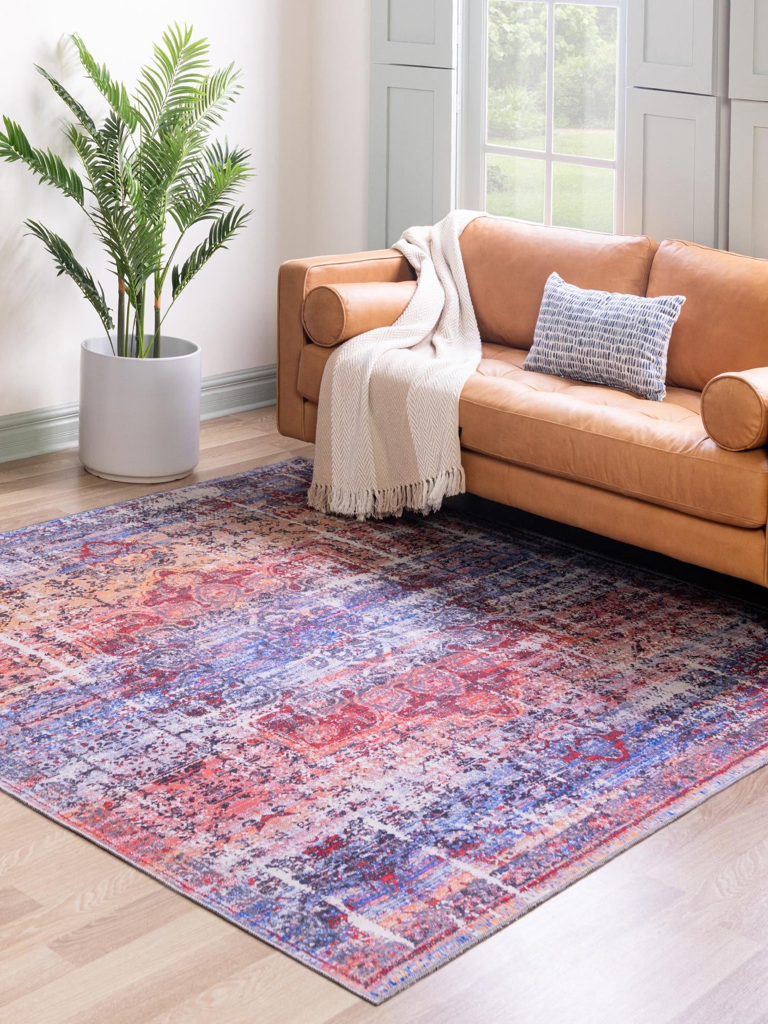 Washable Autumn 7' 10 x 7' 10 Renaissance Square Area Rug Easy to Clean Stain Resistant & Durable Colorful Distressed Vintage Carpet for Sale at Rug Engine