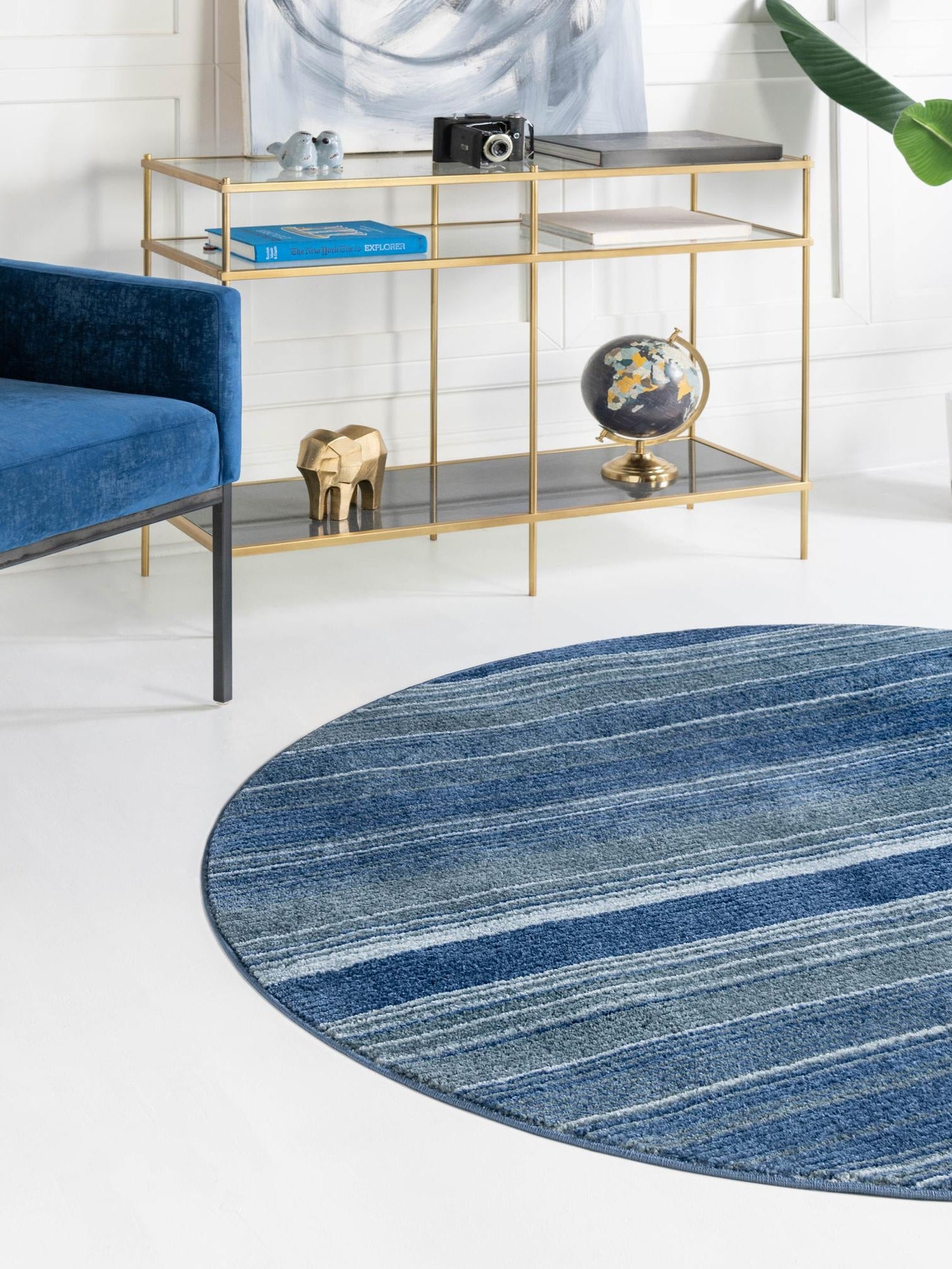 Blue 7' 3 x 7' 3 Gemstone Round Area Rug Polypropylene Contemporary Carpet Easy Clean Stain Resistant for Home Design Decorating for Sale at Rug Engine