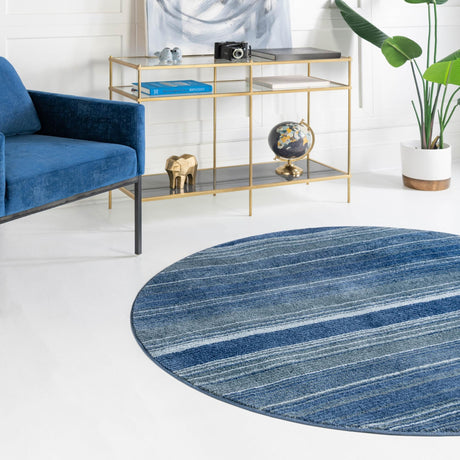 Blue 7' 3 x 7' 3 Gemstone Round Area Rug Polypropylene Contemporary Carpet Easy Clean Stain Resistant for Home Design Decorating for Sale at Rug Engine