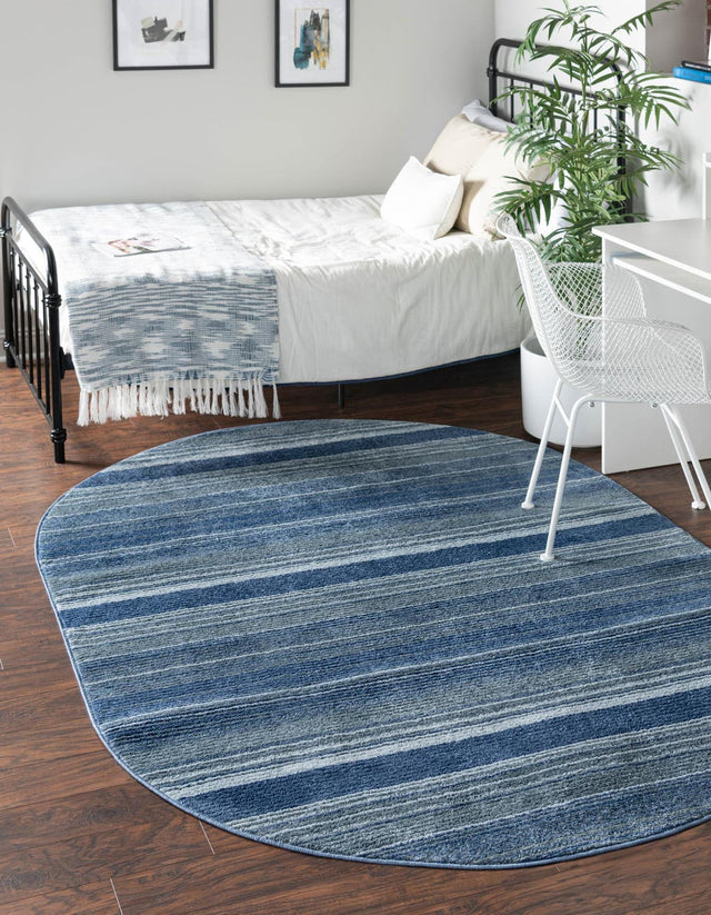 Blue 7' 10 x 10' 2 Gemstone Oval Area Rug Polypropylene Contemporary Carpet Easy Clean Stain Resistant for Home Design Decorating for Sale at Rug Engine