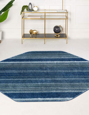 Blue 7' 3 x 7' 3 Gemstone Octagon Area Rug Polypropylene Contemporary Carpet Easy Clean Stain Resistant for Home Design Decorating for Sale at Rug Engine