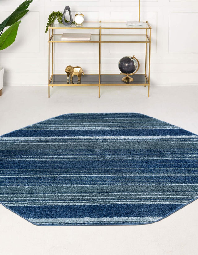 Blue 7' 3 x 7' 3 Gemstone Octagon Area Rug Polypropylene Contemporary Carpet Easy Clean Stain Resistant for Home Design Decorating for Sale at Rug Engine