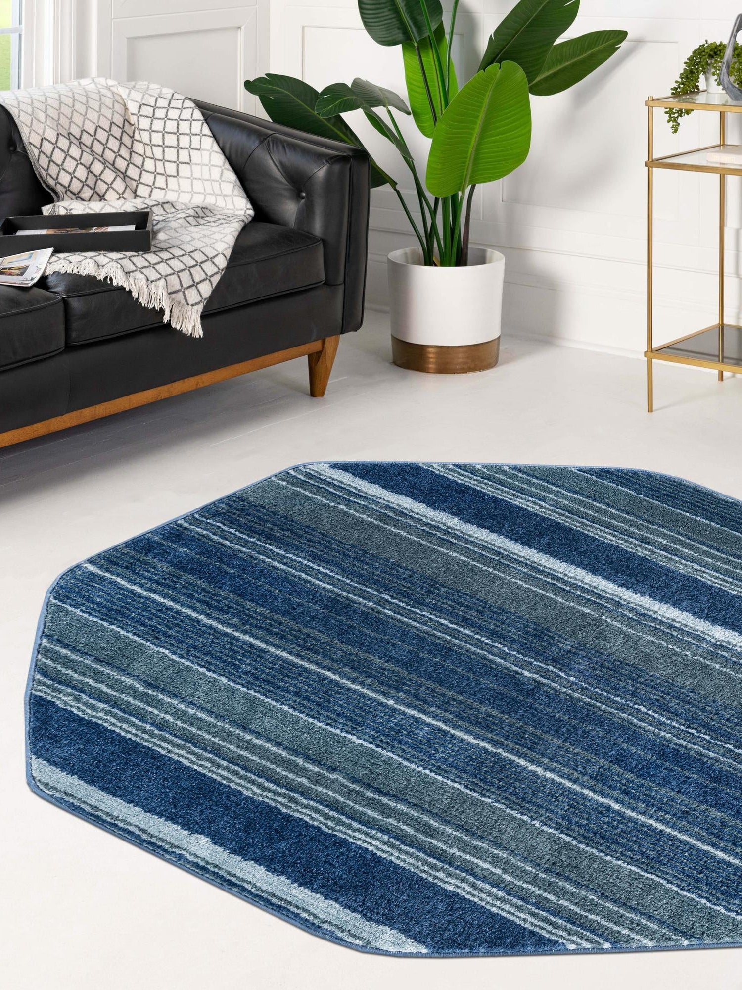 Blue 4' 1 x 4' 1 Gemstone Octagon Area Rug Polypropylene Contemporary Carpet Easy Clean Stain Resistant for Home Design Decorating for Sale at Rug Engine