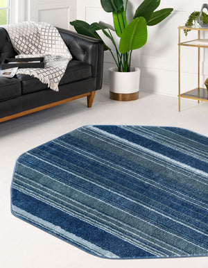 Blue 4' 1 x 4' 1 Gemstone Octagon Area Rug Polypropylene Contemporary Carpet Easy Clean Stain Resistant for Home Design Decorating for Sale at Rug Engine
