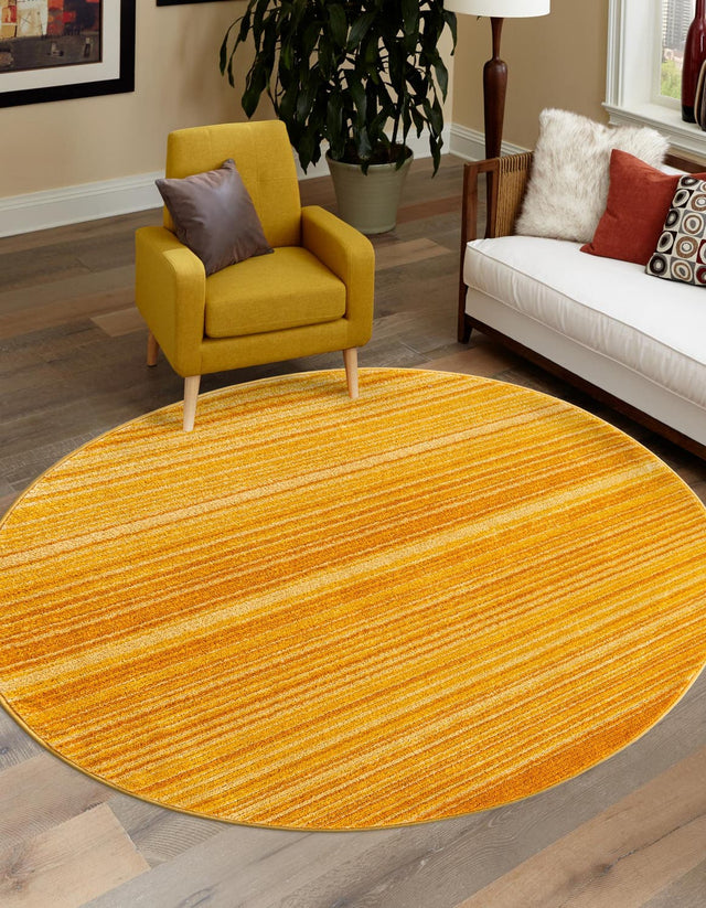 Yellow 7' 3 x 7' 3 Gemstone Round Area Rug Polypropylene Contemporary Carpet Easy Clean Stain Resistant for Home Design Decorating for Sale at Rug Engine