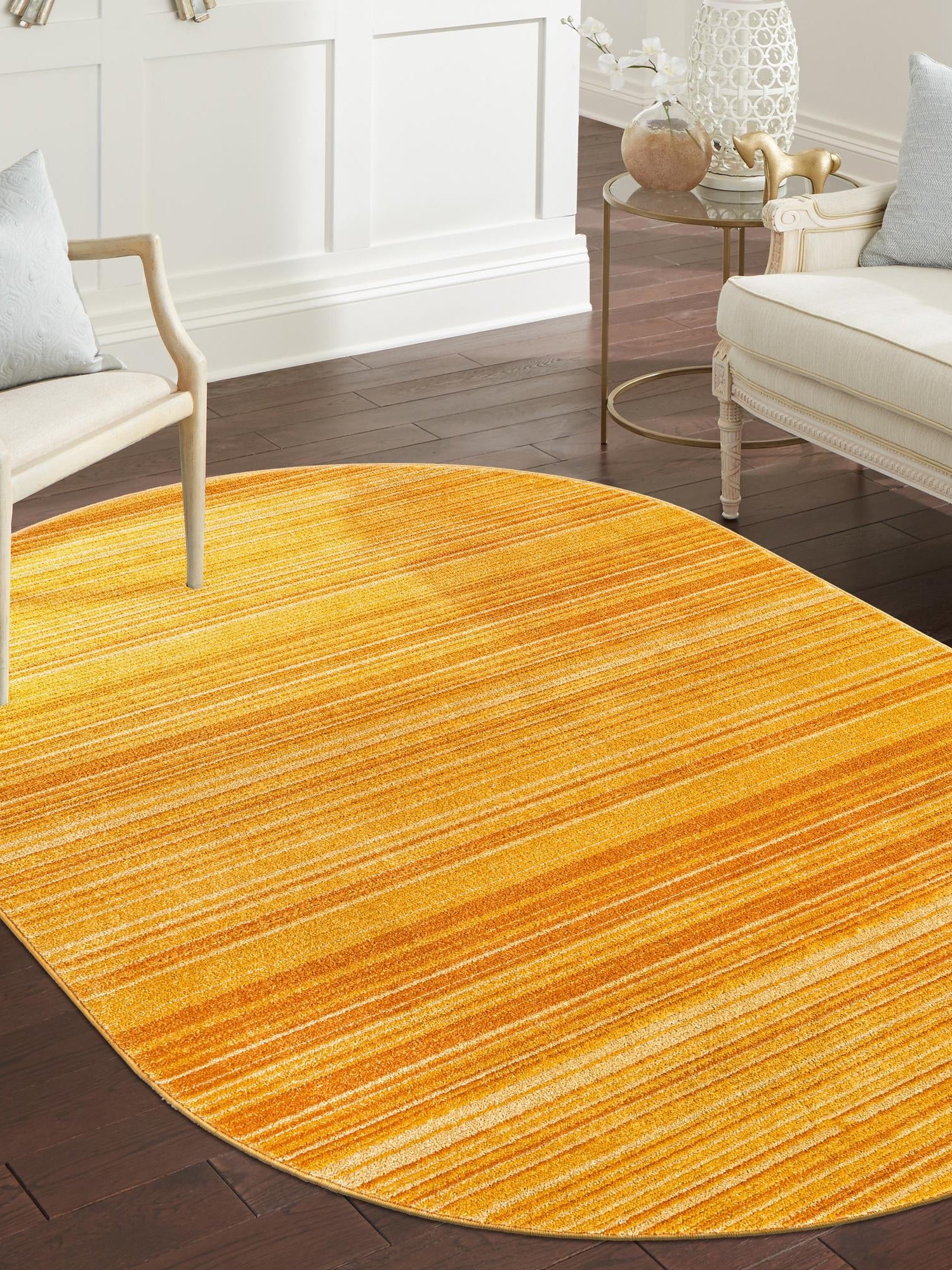 Yellow 4' 1 x 6' 3 Gemstone Oval Area Rug Polypropylene Contemporary Carpet Easy Clean Stain Resistant for Home Design Decorating for Sale at Rug Engine