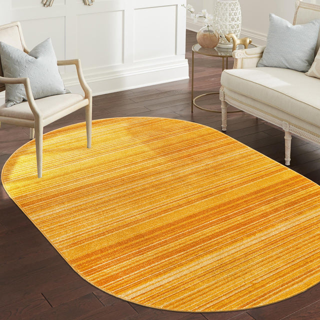 Yellow 4' 1 x 6' 3 Gemstone Oval Area Rug Polypropylene Contemporary Carpet Easy Clean Stain Resistant for Home Design Decorating for Sale at Rug Engine