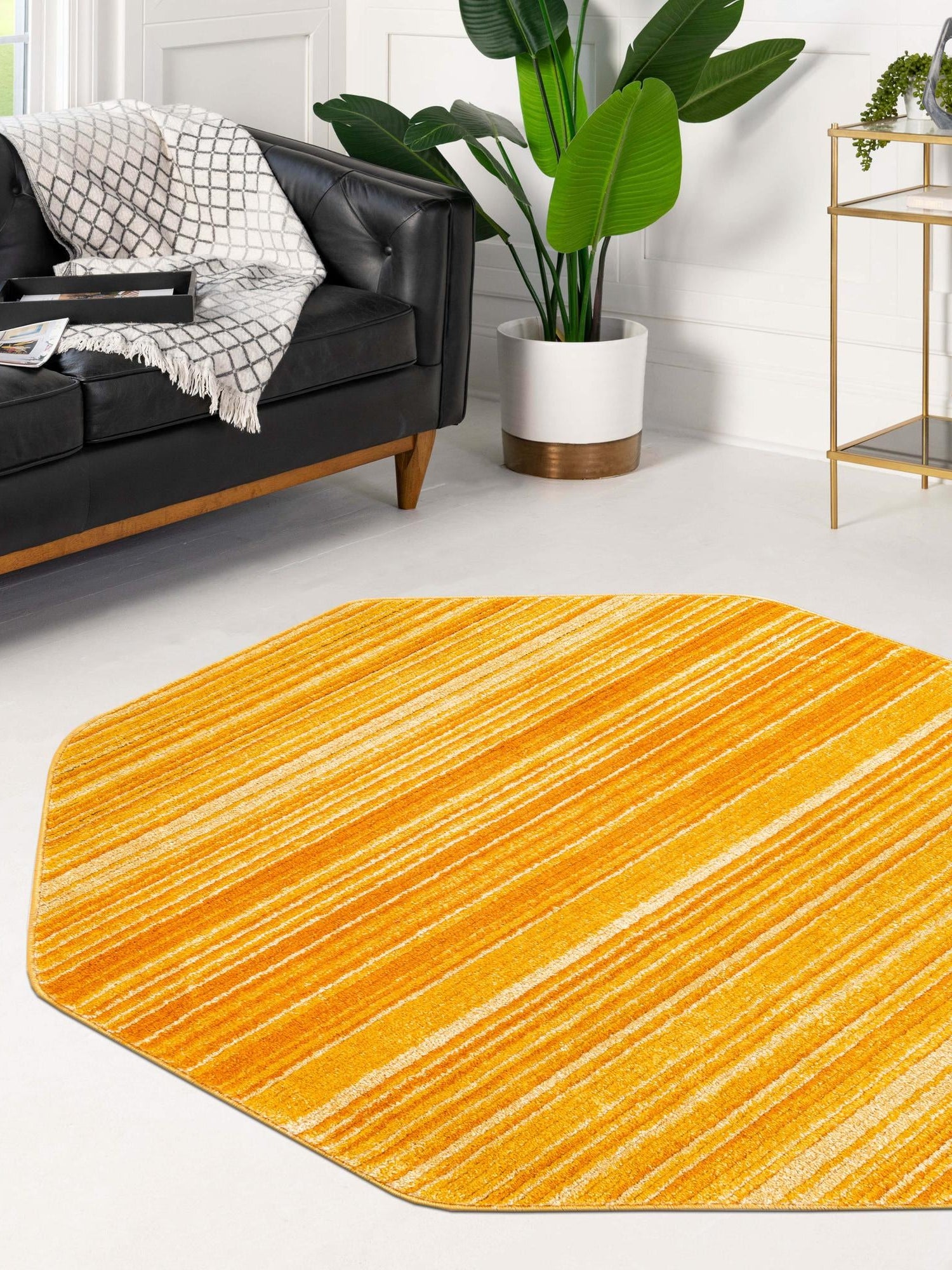 Yellow 4' 1 x 4' 1 Gemstone Octagon Area Rug Polypropylene Contemporary Carpet Easy Clean Stain Resistant for Home Design Decorating for Sale at Rug Engine
