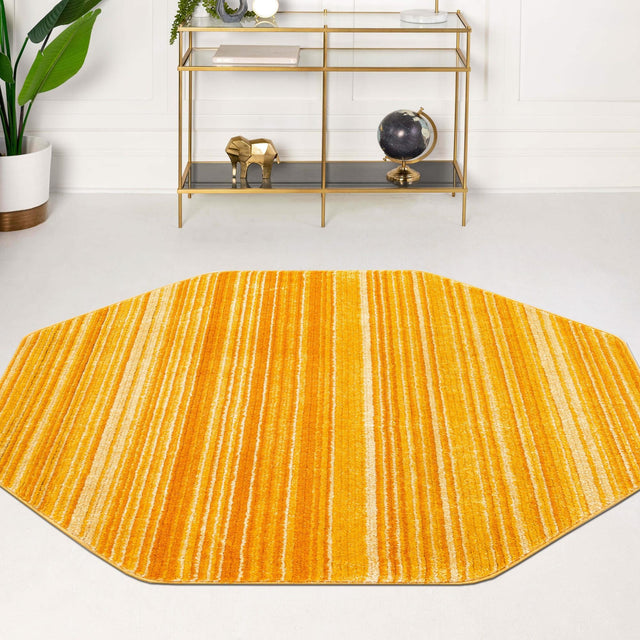 Yellow 7' 3 x 7' 3 Gemstone Octagon Area Rug Polypropylene Contemporary Carpet Easy Clean Stain Resistant for Home Design Decorating for Sale at Rug Engine