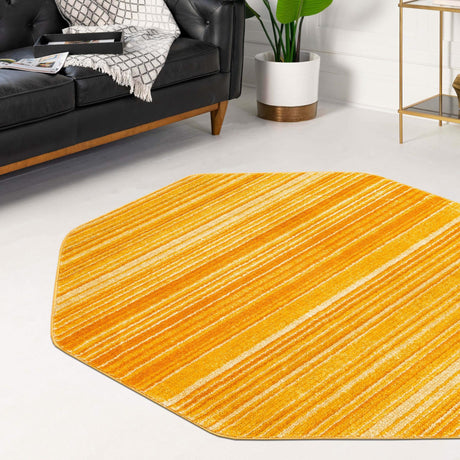 Yellow 4' 1 x 4' 1 Gemstone Octagon Area Rug Polypropylene Contemporary Carpet Easy Clean Stain Resistant for Home Design Decorating for Sale at Rug Engine