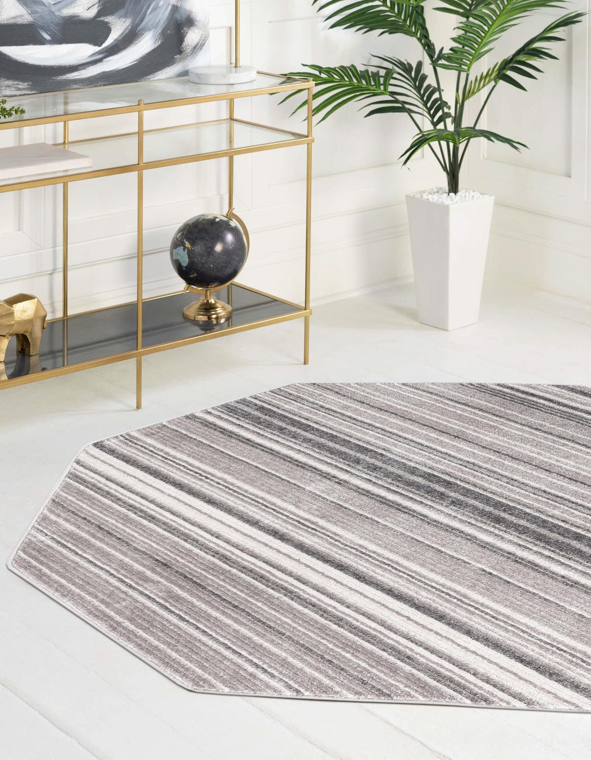 Gray 4' 1 x 4' 1 Gemstone Octagon Area Rug Polypropylene Contemporary Carpet Easy Clean Stain Resistant for Home Design Decorating for Sale at Rug Engine