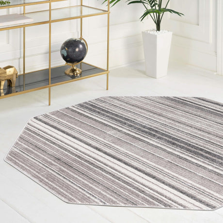 Gray 4' 1 x 4' 1 Gemstone Octagon Area Rug Polypropylene Contemporary Carpet Easy Clean Stain Resistant for Home Design Decorating for Sale at Rug Engine