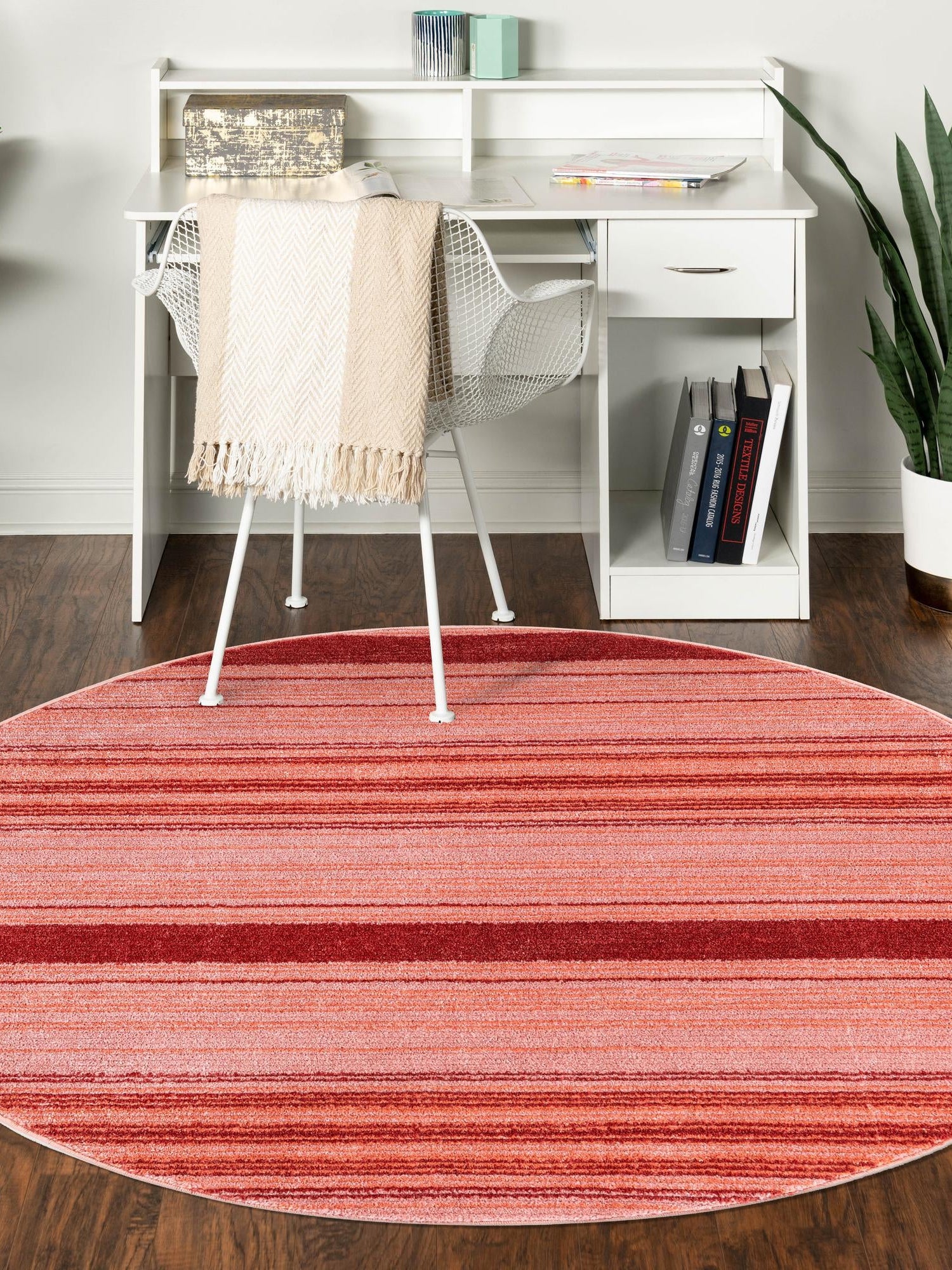 Rusty Pink Rose 5' 3 x 5' 3 Gemstone Round Area Rug Polypropylene Contemporary Carpet Easy Clean Stain Resistant for Home Design Decorating for Sale at Rug Engine