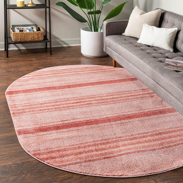 Rusty Pink Rose 4' 1 x 6' 3 Gemstone Oval Area Rug Polypropylene Contemporary Carpet Easy Clean Stain Resistant for Home Design Decorating for Sale at Rug Engine