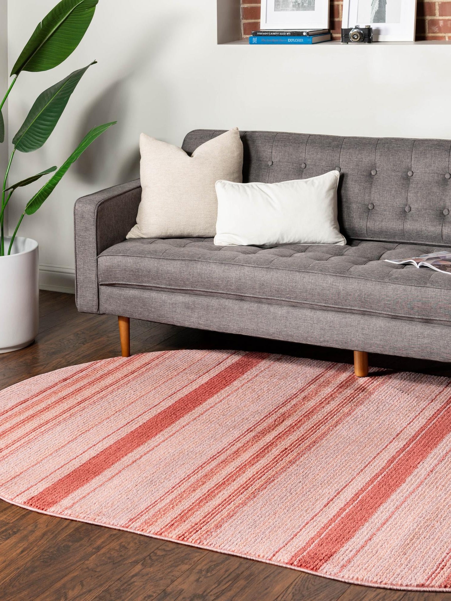 Rusty Pink Rose 5' 3 x 8' Gemstone Oval Area Rug Polypropylene Contemporary Carpet Easy Clean Stain Resistant for Home Design Decorating for Sale at Rug Engine