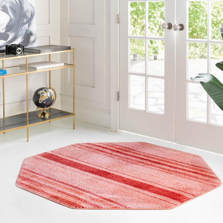 Rusty Pink Rose 7' 3 x 7' 3 Gemstone Octagon Area Rug Polypropylene Contemporary Carpet Easy Clean Stain Resistant for Home Design Decorating for Sale at Rug Engine