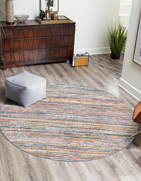 Multicolor 7' 10 x 7' 10 Gemstone Round Area Rug Polypropylene Contemporary Carpet Easy Clean Stain Resistant for Home Design Decorating for Sale at Rug Engine