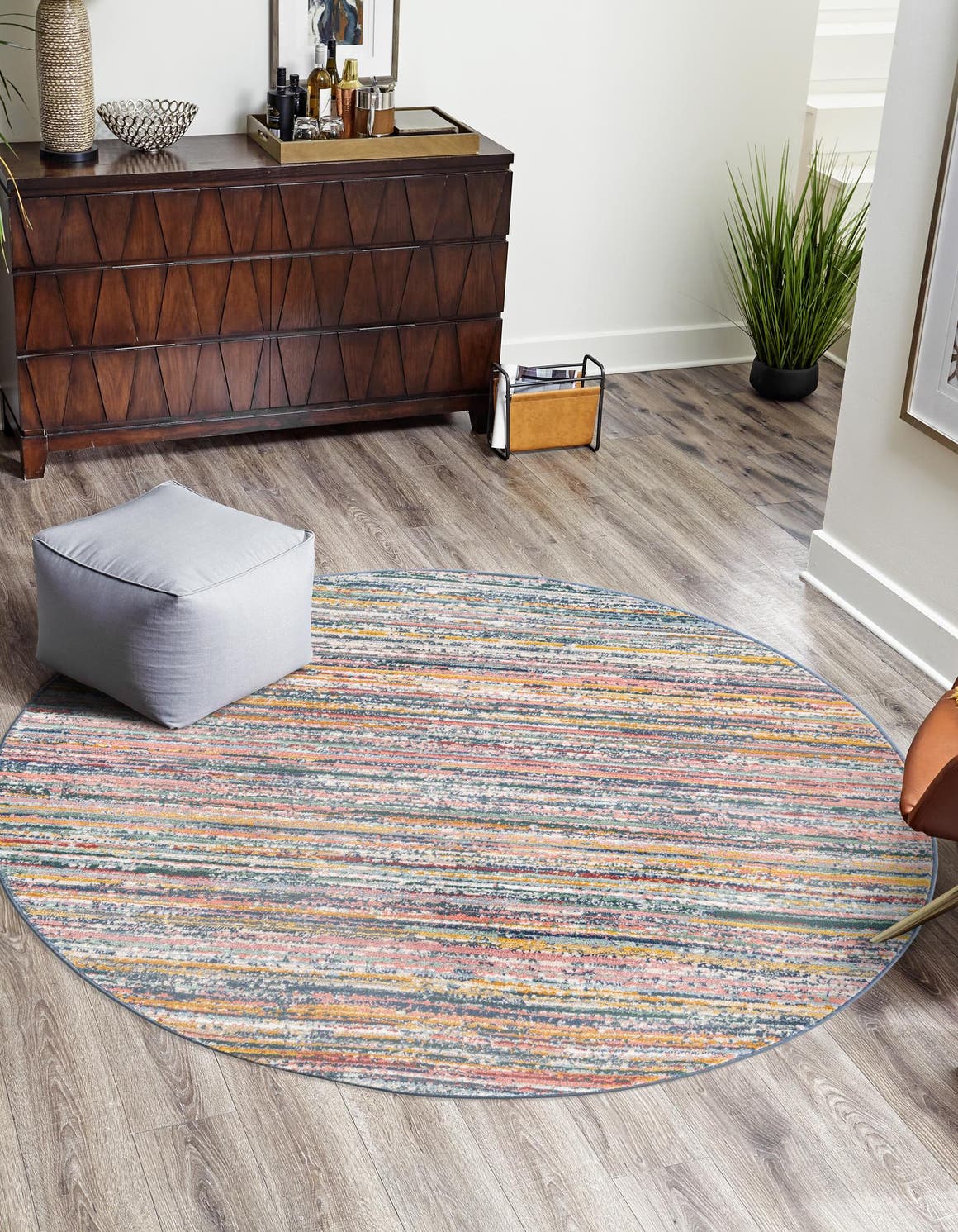 Multicolor 4' 1 x 4' 1 Gemstone Round Area Rug Polypropylene Contemporary Carpet Easy Clean Stain Resistant for Home Design Decorating for Sale at Rug Engine