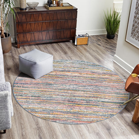Multicolor 7' 3 x 7' 3 Gemstone Round Area Rug Polypropylene Contemporary Carpet Easy Clean Stain Resistant for Home Design Decorating for Sale at Rug Engine