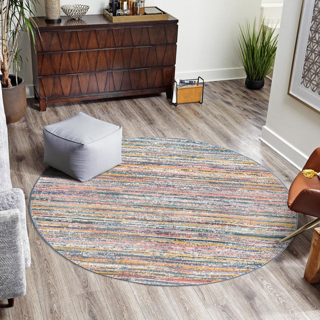 Multicolor 5' 3 x 5' 3 Gemstone Round Area Rug Polypropylene Contemporary Carpet Easy Clean Stain Resistant for Home Design Decorating for Sale at Rug Engine