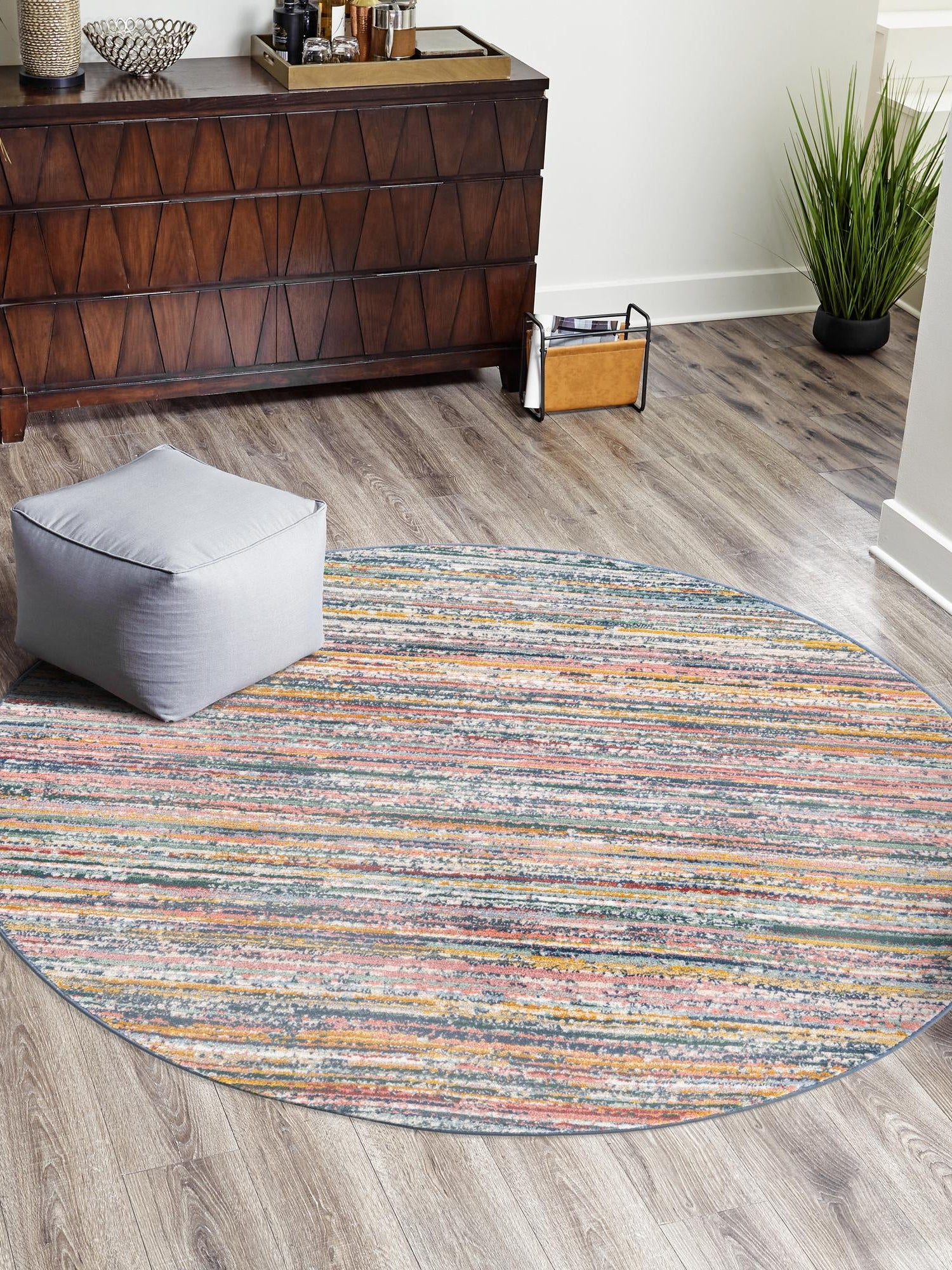 Multicolor 3' 3 x 3' 3 Gemstone Round Area Rug Polypropylene Contemporary Carpet Easy Clean Stain Resistant for Home Design Decorating for Sale at Rug Engine