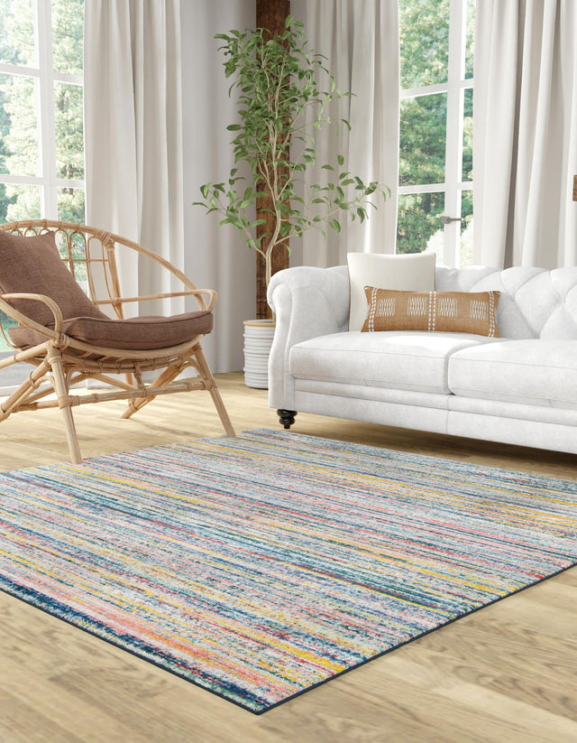 Multicolor 7' 10 x 7' 10 Gemstone Square Area Rug Polypropylene Contemporary Carpet Easy Clean Stain Resistant for Home Design Decorating for Sale at Rug Engine