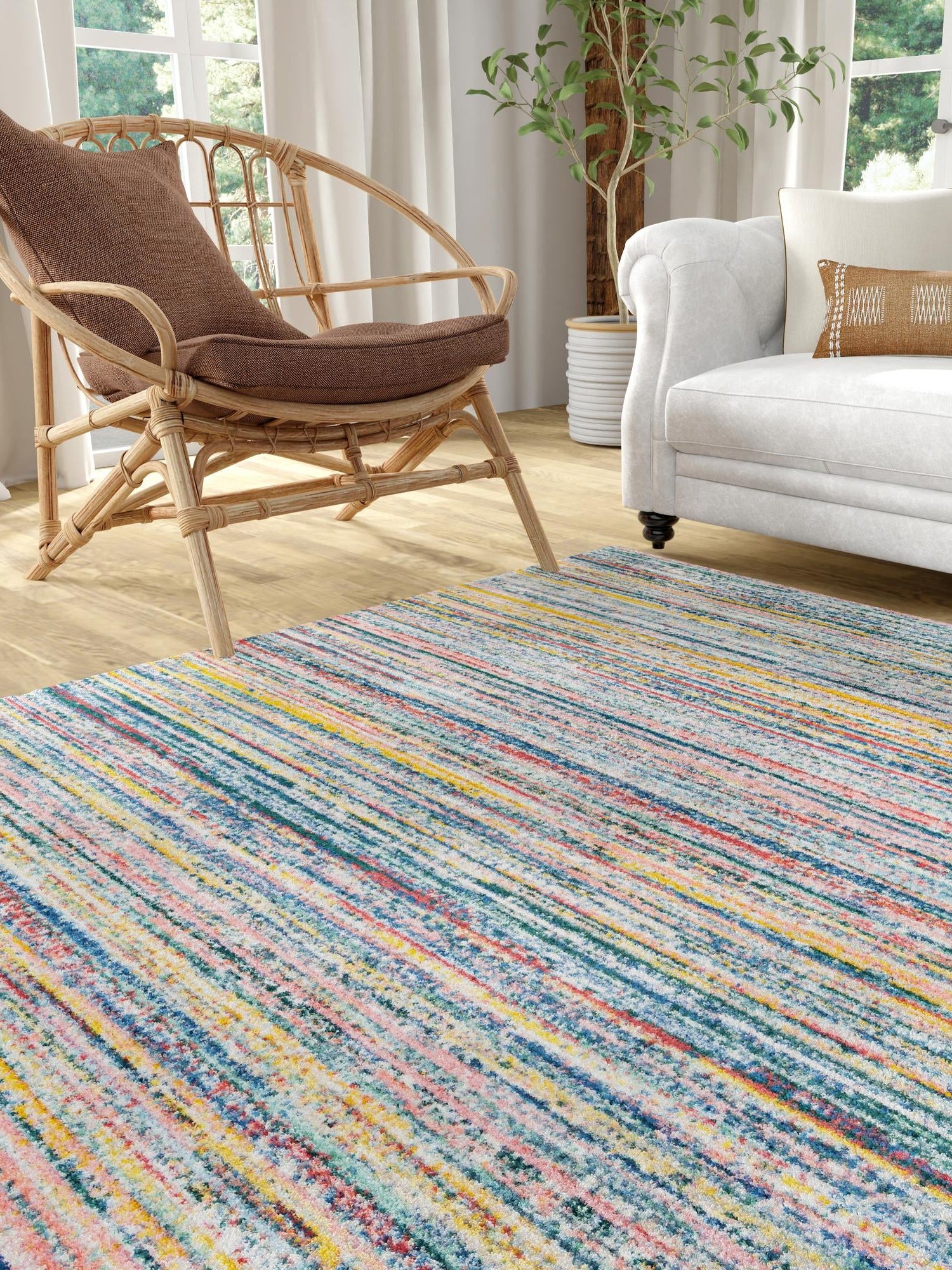 Multicolor 5' 3 x 5' 3 Gemstone Square Area Rug Polypropylene Contemporary Carpet Easy Clean Stain Resistant for Home Design Decorating for Sale at Rug Engine