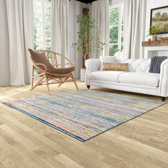 Multicolor 7' 3 x 7' 3 Gemstone Square Area Rug Polypropylene Contemporary Carpet Easy Clean Stain Resistant for Home Design Decorating for Sale at Rug Engine