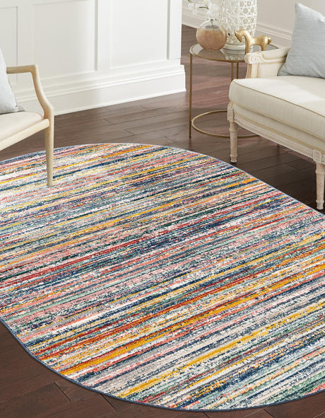 Multicolor 5' 3 x 8' Gemstone Oval Area Rug Polypropylene Contemporary Carpet Easy Clean Stain Resistant for Home Design Decorating for Sale at Rug Engine